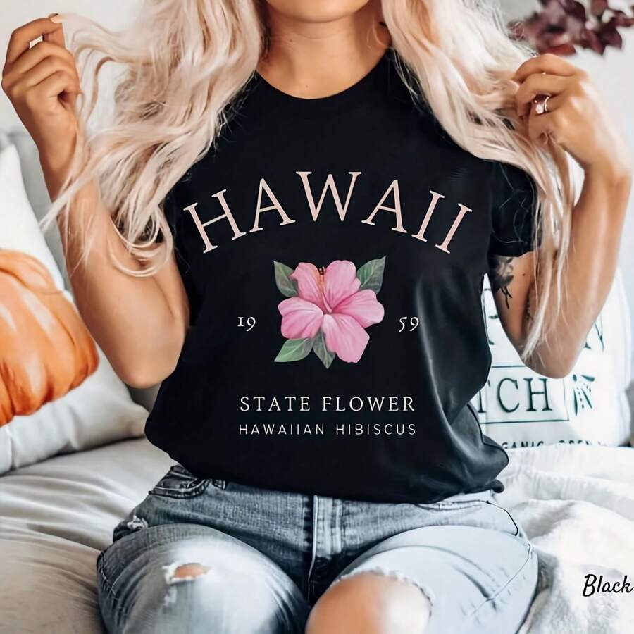 Hawaii Shirt, Hawaiian Tee, Tropical Pink Flower, Soft And Comfortable T-Shirt, Unisex - 款式26 - 查看 1