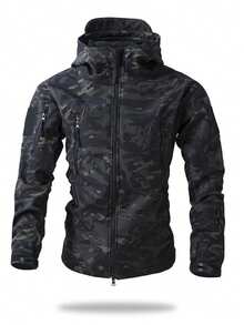 Men's Outdoor Thermal Lined Hooded Jacket, Autumn/Winter - Black - View 3