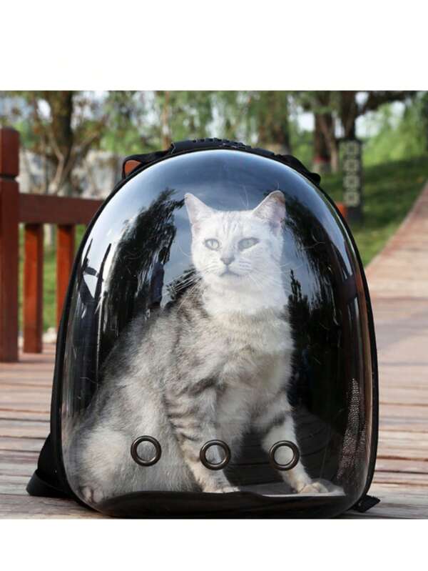 1 Stück schwarzgerahmter transparenter Katzenrucksack - Raumkapsel Design Haustierträger, atmungsaktiv & tragbar für tägliche Katzenausflüge, beliebtes Haustier-Reisezubehör