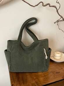 Geantă de damă din catifea reiată, capacitate mare, cu buzunare duble, un umăr