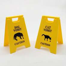 1pc Mini "Public Area" Warning Sign - Doll House Pets Vomit, Wet Floor Caution Sign, OB11 Model Photography Prop, Pretend Play - Multicolor - View 3