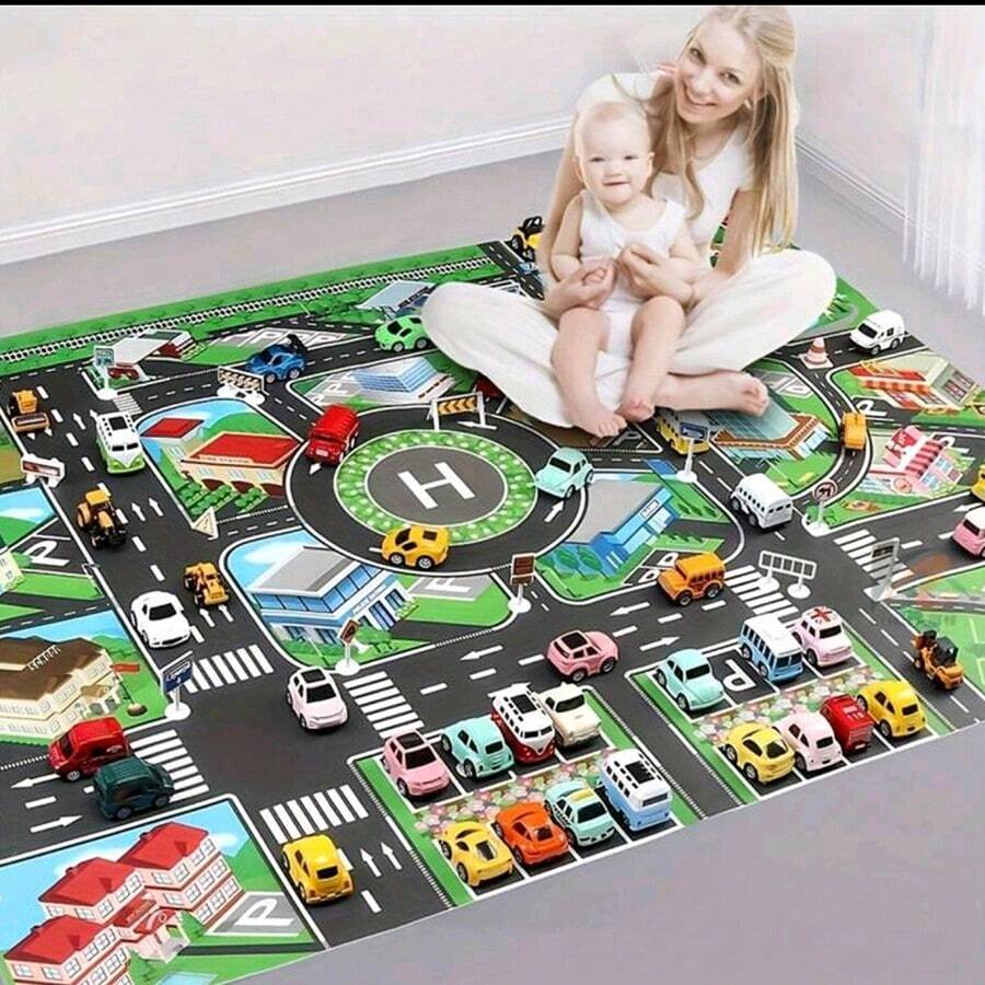 1pc Large Non-Woven City Traffic Game Mat, Waterproof & Moisture-Proof, Modern Style Interactive Road Map, Suitable For Children's Toy Cars, Room Decor, Educational Tool, Back To School Gift, Birthday Gift