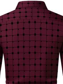 Men's Fashionable Casual Plaid Print Long Sleeve Dress Shirt - Burgundy - View 5