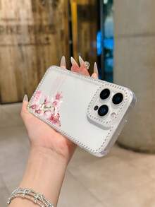 Pink Orchid, Bible Verses, Strength And Dignity Printed Mobile Phone Case For 12-17 Glitter Diamond Anti-Fall Transparent Mobile Phone Case, Shiny Mobile Phone Case, Glitter Mobile Phone Protective Case,  Glitter Mobile Phone Case - 彩色 - 查看 5