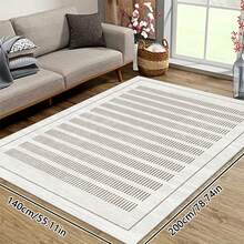 1PC Machine Washable Large - Size Modern White And Brown Striped Pattern Area Mat Rug Indoor Living Room Decorative Rug With Stylish White And Brown Striped Pattern Design Durable Easy Clean Floor Mat For Home Decoration Kitchen Rug