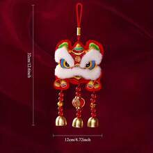 1 Pack, 2026 New Year Traditional Chinese Lion Dance Hanging Decoration - Festive Red And Golden Wall/Door Bell With Bell, Feather And Ribbon, Polyester Fiber, Ideal For Living Rooms And Celebrations, Lion Wall Decor, Home Must-Have Choice P3GE - 憤怒 - 查看 5