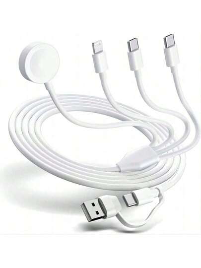 Multi Charging Cable 4 In 2 For Apple Watch Charger I-Phone, Travel 4 In 2 Watch & Phone Charger With IOSPorts/Type C/Type C Port Compatible With IPhone17 16 15 14 13 12 11 /Galaxy Android