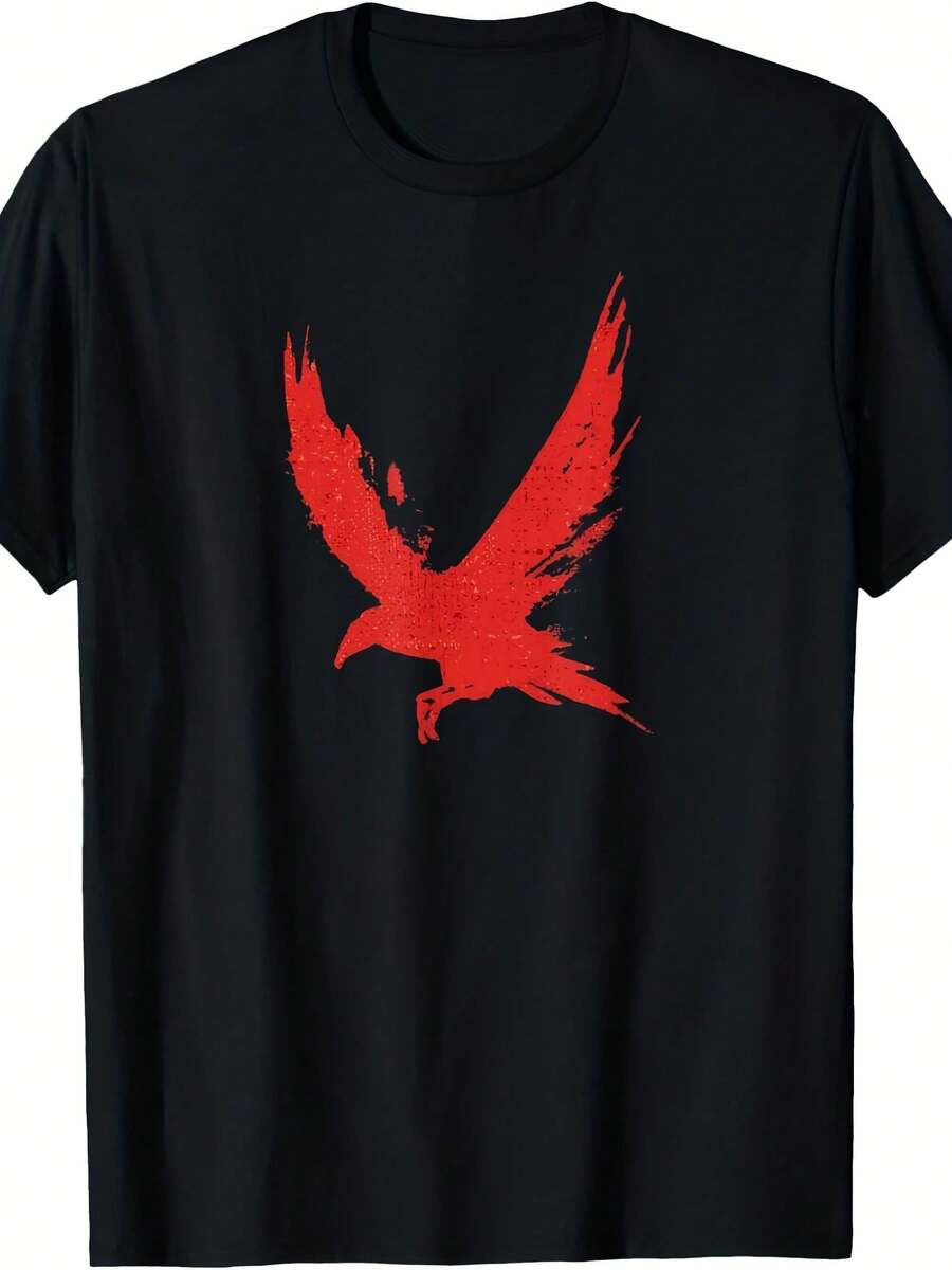 Cool Black Crow Raven Bird Red Moon Silhouette Hal T-Shirt - 款式25 - 查看 1