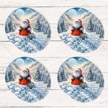 4 piezas/8 piezas Posavasos con tema navideño, almohadillas absorbentes con estampado navideño, tapetes para café, posavasos para cocina, mesa, habitación, decoración de bar, regalos navideños