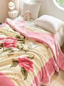 1件花卉图案拉舍尔经典毛毯，柔软亲肤，活性染色，3D剪花工艺，多用途毛毯，舒适温暖，适用于客房和卧室