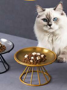 1个猫碗，不锈钢加高猫粮水碗带支架，猫咪喂食器 - 彩色 - 查看 1