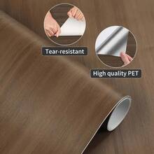 1 Roll Brown Faux Wood Grain Self-Adhesive Wallpaper, Thicker Material, Room Door Sticker, Decorative Door Wall Paper, Waterproof Oil-Proof Removable Wallpaper, Peel And Stick, Customizable, Suitable For Living Room, Kitchen, Bedroom, Home, Dorm Furniture Decor - Redwood - View 2