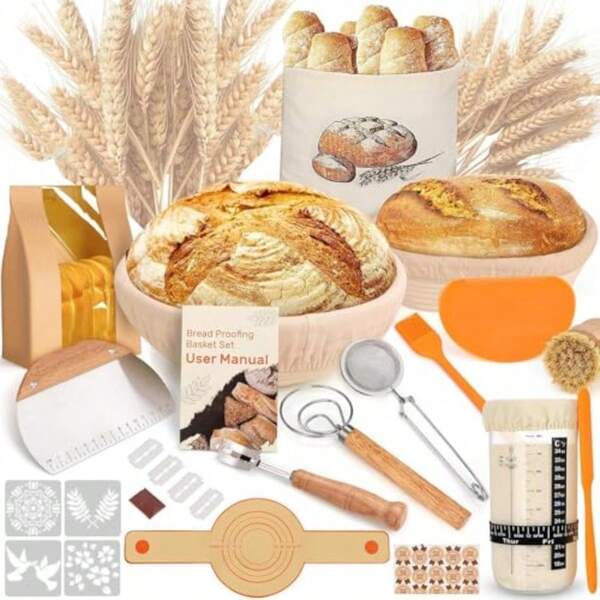 Sourdough Starter Kit Complete Sourdough Bread Baking Supplies Bread Proofing Basket Bread Making Tools Sour Dough Kit Tools Sour Dough Kits For Beginners Gifts For Women Wife Mom