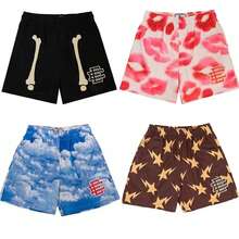 2025 New Summer EE   Basic Mesh Short Classic Floral Printed Gym Shorts Men's Gym Basketball Sports Beach Shorts - 黑方子 - 查看 1