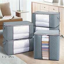 1pcs Large Capacity Quilted Storage Box Zipper - Portable Towel, Bed Sheet, And Clothing Storage Box, Grey Fabric Container With Check Mouth And Handle Multi Layer Design For Easy Access And Storage, Wardrobe Storage (Horizontal And Vertical) - Xám - Xem 5