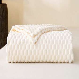 Soft &amp; Comfortable 340GSM Beige Wool Blanket - 3D Geometric Jacquard, Non-Shedding &amp; Pill-Resistant, Machine Washable - Luxurious Modern Style, Suitable For Bed, Sofa, Travel &amp; Camping, Ideal Gift For Family And Friends