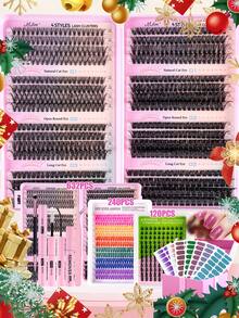 MEM 632/1240/120pcs Eyelash Clusters, High Volume, Curl Length 8-16mm, DIY Eyelash Clusters, Natural Look, Thick & Long, Super Soft & Lightweight, Reusable, Individual Segment Lashes, Eyelash Extension Kit, Suitable For Travel, Daily Wear (Beginner Friendly), Weddings, Dates, Parties, Holidays, Great For Christmas/Halloween/Gifts - 黑色 - 查看 4