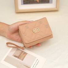 新款女士短款钱包，刺绣金属装饰纽扣设计，大容量，迷你钱包，小巧可爱，可作卡包、零钱包、钱包、腕带钱包，带挂绳 - 彩色 - 查看 9