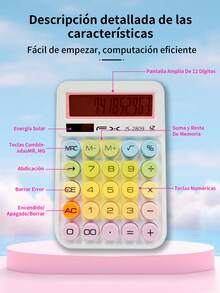 Calculadora De Escritorio Solar Portatil Material Escolar, con pantalla LCD grande, Calculadora con pantalla LCD grande de 12 dígitos,doble alimentación solar y batería, calculadora con botones grandes empotrados para oficina, hogar y escuela. - JS-2809 - Ver 5