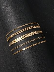 5pcs Bohemian Style Women Anklet Set, Minimalist Fashion Chain Anklet With Heart Element, Vacation Style, Elegant Holiday Gift For Her