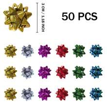 18/30/50/100pcs Mini Shiny Ribbon Bows, Suitable For Valentine's Day Birthday Wedding Bridal Party Gifts Packaging, 1.18"/1.38" Rainbow Gift Wrapping Bows For Holiday Party Craft Floral Gift Packaging Supplies, Glitter Star Flower Multicolor Small Metal Self-Adhesive Gift Ribbon Bows For Holiday Gift Boxes - Multicolor - View 26