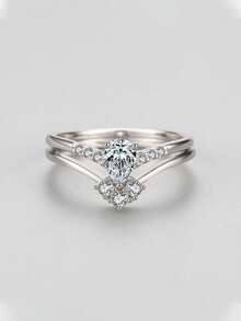 Arlmay 2pcs Personalized 925 Sterling Silver Ring Set Can Be Worn Alonefor Women Exquisite Wedding Jewelry Gifts - Silver - View 4