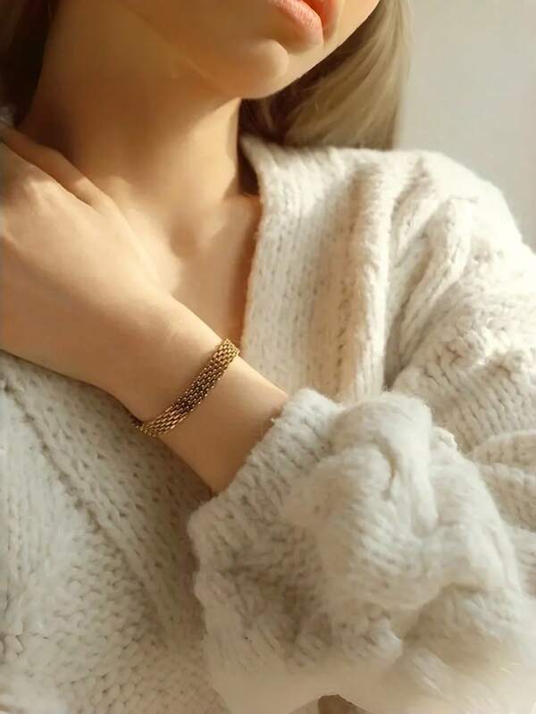 سوار أنيق للنساء بطراز عتيق للاستخدام اليومي، مطلي بالذهب عيار 18 قيراط من الفولاذ المقاوم للصدأ مضفر، مقاوم للماء والتلاشي، قابل للتعديل، مناسب للحفلات والمناسبات والهدايا