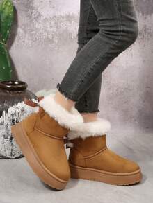 2025 Winter New Western Style Faux Fur Lined Round Toe Casual Thick Comfortable Snow Boots For Women