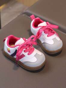 1 Pair Spring/Autumn New Baby/Toddler Casual Sneakers, Featuring Fresh & Lively Cute Patterns, Suitable For Various Children's Outfits. Comfortable With Soft Lining, Non-Abrasive, Adjustable Shoelaces. Construction, Wear-Resistant Upper, Flexible & Non-Slip Sole For & Carefree Wear. - Red - View 5