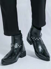 Botas de montar británicas retro para hombres, botas, botas casuales de cuero con cremallera y remaches de nicho para hombres hasta el tobillo