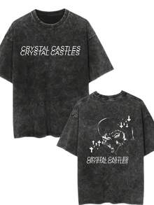Crystal Castles Music Album II Double-Sided Graphic T-Shirt For Men & Women - Vintage Washed Oversized Cotton Tee With Gothic Punk Cartoon Print, Black Streetwear Rock Band Shirt, Machine Washable, Casual Wear, Comfortable Fit, Highquality - màu đen - Xem 6
