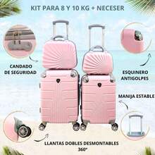 Kit Maleta Para 8 Y 10 Kg + 2 Neceser Sin Documentar Ligera Candado De Configuración Fija Impermeable - Azul menta - Ver 2