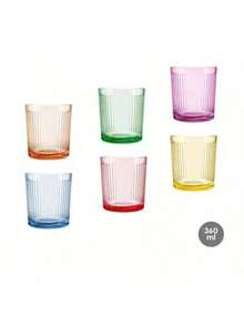 GLASSEA-Set de 6 Vasos de Vidrio con Diseño Diamante y Rayas (360 ml) – Surtido en 6 Colores – Ideales para Fiestas, Bebidas Frías y Decoración del Hogar - festival - Ver 2
