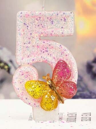 彩色水晶蝴蝶数字 0-9 蜡烛，适合女孩生日、周年纪念、生日派对蛋糕装饰