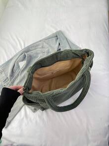 Geantă de damă din catifea reiată, capacitate mare, cu buzunare duble, un umăr