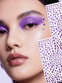 2pcs Purple Face Glitter Rhinestone Stickers, Suitable For Rave Parties, Makeup, Crystal Decoration, Y2K Style, Music Festival DIY Eye & Face Gems, Valentine's Day GiftValentine's Day Gift For Her KM91 - 紫色 - 查看 4