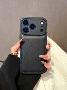 1 件简约纯色皮革纹理高品质保护手机壳，兼容 17/17Pro/17Promax/16promax/16/16pro/16plus/15/15promax/15pro/11/12/13/14promax/11pro/11promax/12pro/12promax/13pro/13promax/14pro/14promax，时尚创意 - 黑色 - 查看 7