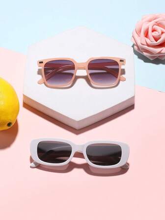 1 SET 2 PCS Kids' Fashion Square Candy-Colored Glasses For Boys And Girls Aged 8-12, Suitable For Parties, Gatherings, And Holiday Gifts.