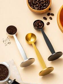 2-In-1 Stainless Steel Coffee Scoop, Upright Measuring Spoon, Espresso Coffee Tamper With Powder Compactor, For Scooping And Compacting Coffee Grounds, Suitable For Coffee Bean Tamping And Coffee Grinding Tamping. - Multicolor - View 1