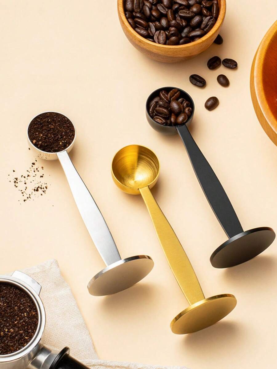 2-In-1 Stainless Steel Coffee Scoop, Upright Measuring Spoon, Espresso Coffee Tamper With Powder Compactor, For Scooping And Compacting Coffee Grounds, Suitable For Coffee Bean Tamping And Coffee Grinding Tamping. - Multicolor - View 1