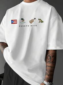 Free Shipping For This Item. Men's T-Shirt With Puerto Rico Print In Blue, Y2K Style. Popular Item. - 白色 - 查看 6