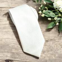 Solid Color Striped Men's Tie With Quality Texture, A Must-Have For Weddings, Business And Formal Occasions - White - View 4