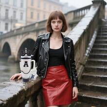 AFRT 8PCS Stanley Cup Accessories Set For 40oz And 30oz Tumbler With HandleIncluding Straw Topper Boot Water Bottle Handle Strap Straw Bow Decorate Bracelets Letter Charm Initials Sticker Cup Ring Black D - blackD - 查看 5