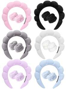 X Milania 1 Face Washing Headband/2 Face Washing Wrist Straps/3 Set Of Hydrotherapy Headbands, Makeup Headbands, Face Washing Headbands, Skincare Headbands, Pink Velvet Fluffy Sponge Headbands, Bows, Bubbles, Hydrotherapy Headbands, Wristbands, Set Of Women's And Girls' Hair Accessories - Nhiều màu - Xem 12