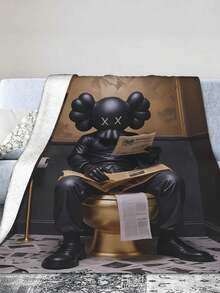 1pc Kawss Kawaii Kaw Anime Glam Style Flannel Blanket Super Soft Warm Bed Blanket Sofa Bedding Bedroom Sofa Office Car Four Seasons Cozy Shaggy Blanket Girls Boys Adult Gift - 黑色 - 查看 1