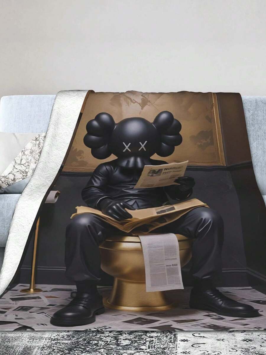 1pc Kawss Kawaii Kaw Anime Glam Style Flannel Blanket Super Soft Warm Bed Blanket Sofa Bedding Bedroom Sofa Office Car Four Seasons Cozy Shaggy Blanket Girls Boys Adult Gift - 黑色 - 查看 1