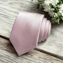 Solid Color Striped Men's Tie With Quality Texture, A Must-Have For Weddings, Business And Formal Occasions - Baby Pink - View 2