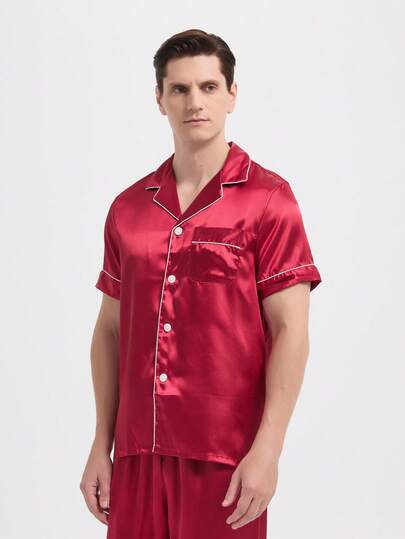 New Men's Fashion Casual Short Sleeve Pajama Set