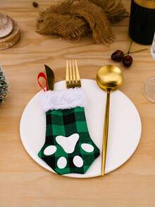 1PC Christmas Cat Paw Tableware Knife And Fork Bag Pouche For Dinner Table, Holiday Tableware, Party Supplies, Festive Design, Lightweight Pouches, Durable Material, Utensil Holders, Tableware Covers, Christma Stocking For Cat, Cat Christma Stocking, Cat Stocking - Multicolor - View 6