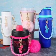 AFRT Water Bottle Accessories For Owala Stanley Cup Accessories Set Hot Pink Water Bottle Handle Strap Decoration Cute Tumbler Cup Accessories Set For Women Water Bottle Holder With Strap - Acblack - 查看 4